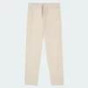Pantalon casual beige à cordon en coton et lin