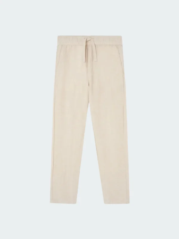 Pantalon casual beige à cordon en coton et lin
