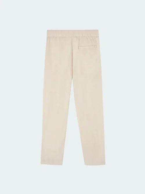 Pantalon casual beige à cordon en coton et lin