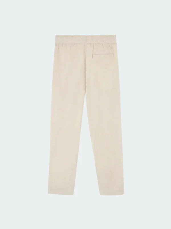 Pantalon casual beige à cordon en coton et lin